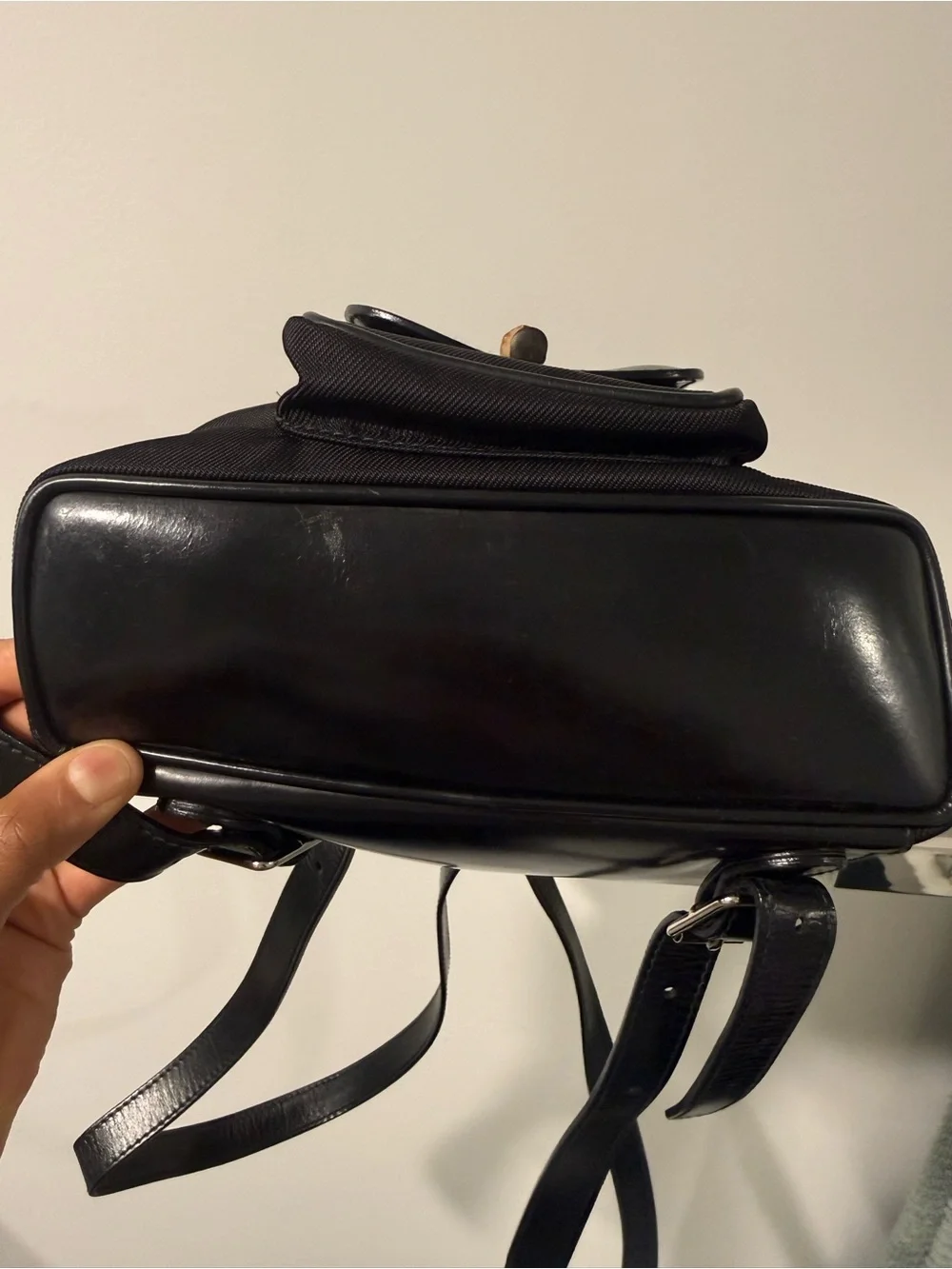 Mini Gucci Black Leather bamboo backpack with Drawstring